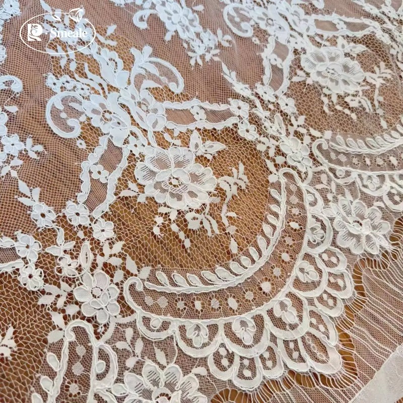 Sewing Embroidery Fabric - 3MX1.5M White Rope Embroidery Geometric Flowers