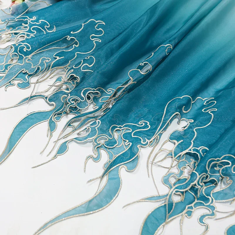 Sewing Embroidery Fabric - Chinese Style Embroidery Lotus Leaf Gradient